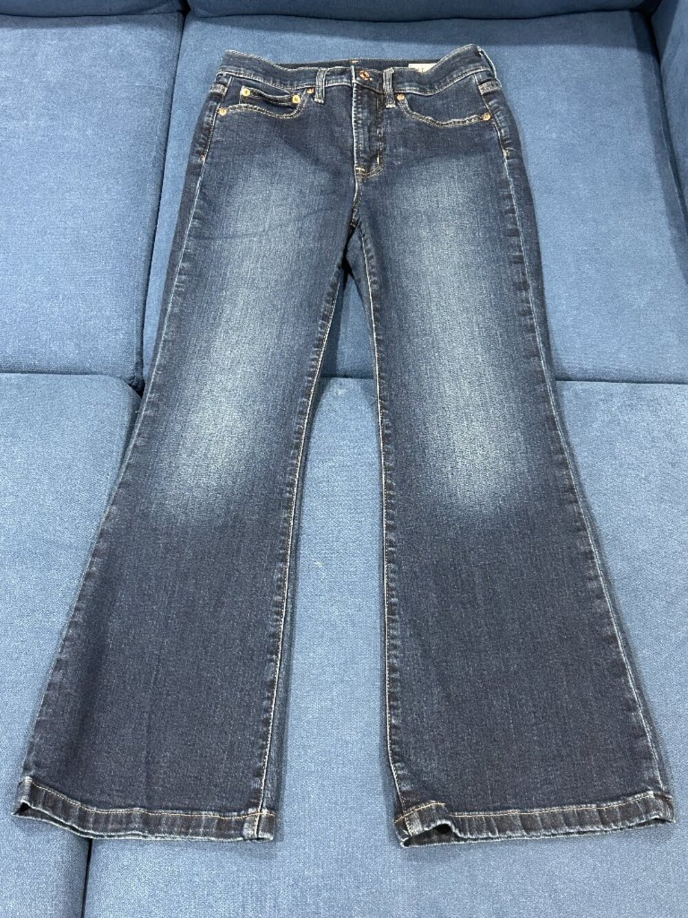 GAP 70s Flare High Rise Jeans Women Petite Dark Wash Stretch 406751-00